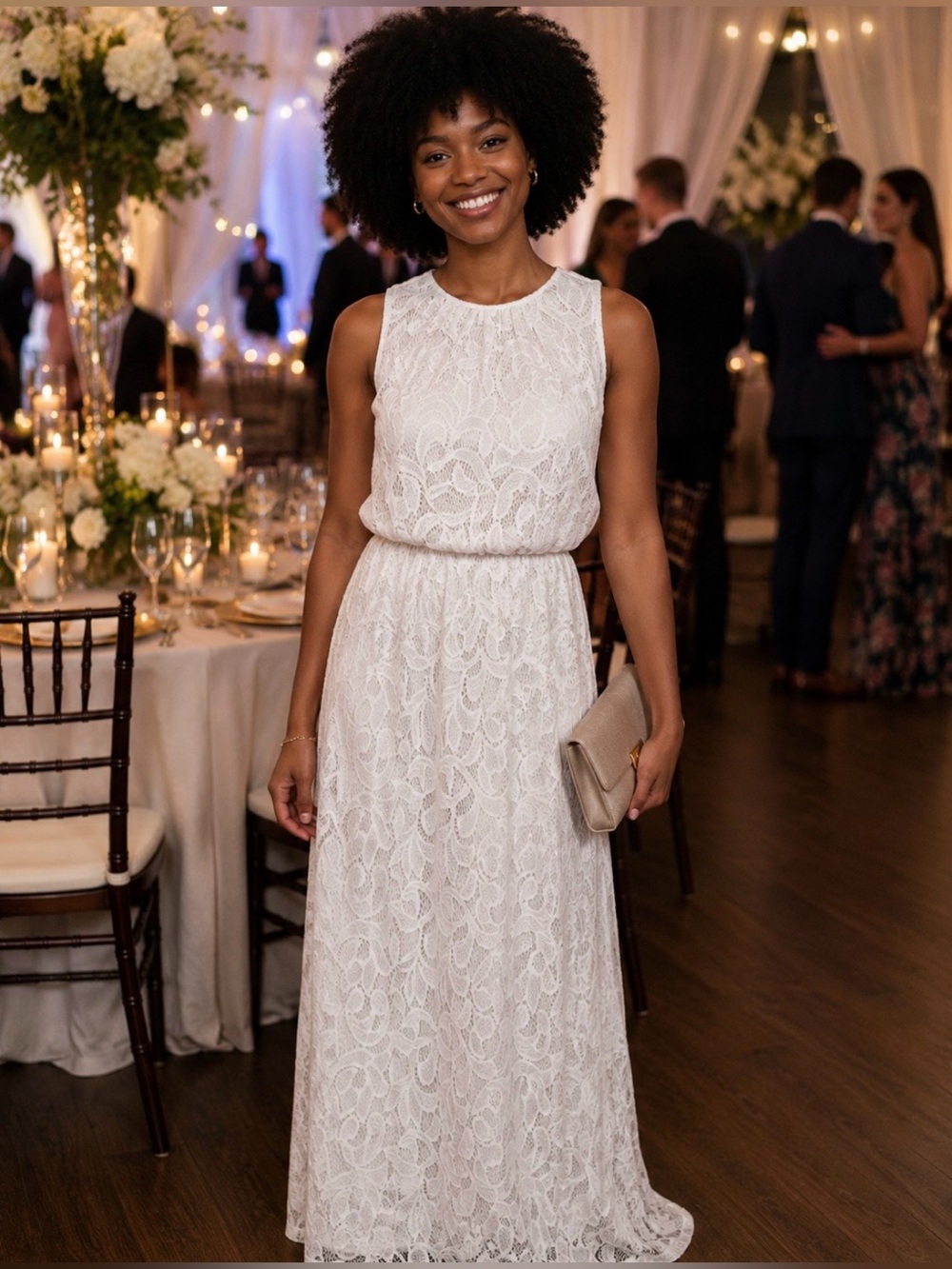 NY&C White Lace Maxi Dress Sleeveless Elegant Wedding Guest